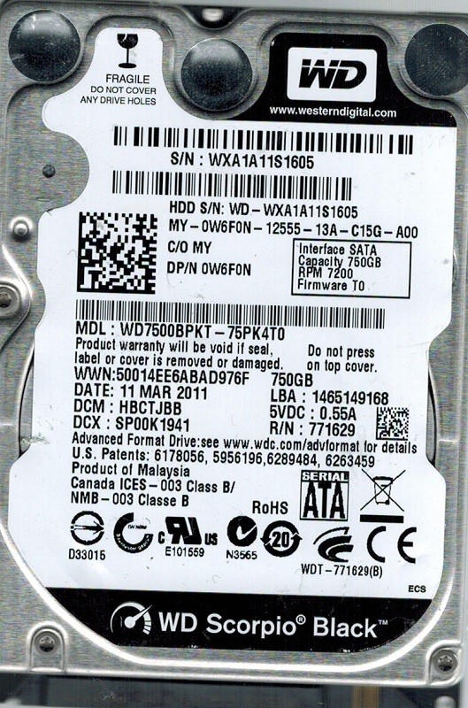 Western Digital WD7500BPKT-75PK4T0 750GB DCM: HBCTJBB