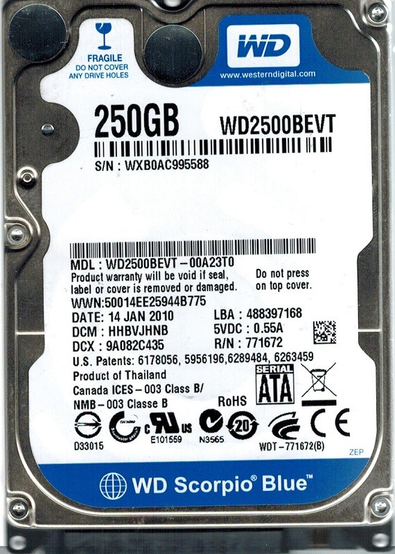 Western Digital WD2500BEVT-00A23T0 250GB DCM: HHBVJHNB