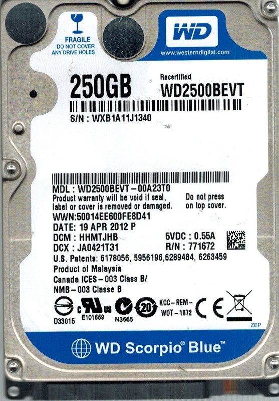 Western Digital WD2500BEVT-00A23T0 250GB DCM: HHMTJHB