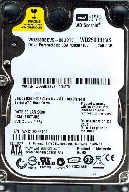 Western Digital WD2500BEVS-00UST0 250GB DCM: FBCTJBB