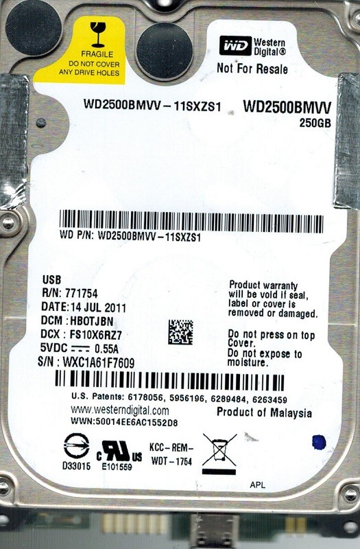 Western Digital WD2500BMVV-11SXZS1 250GB DCM: HBOTJBN