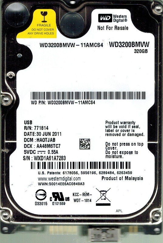 Western Digital WD3200BMVW-11AMCS4 USB 3.0 320GB DCM: HA0TJAB