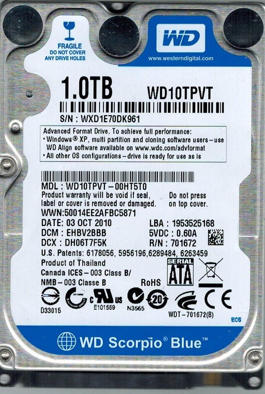 Western Digital WD10TPVT-00HT5T0 1TB DCM: EHBV2BBB