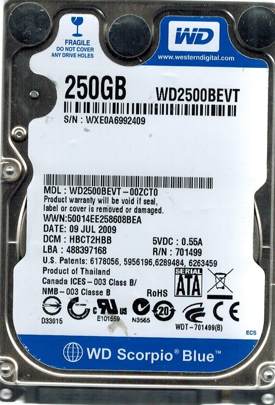 Western Digital WD2500BEVT-00ZCT0 250GB DCM: HBCT2HBB