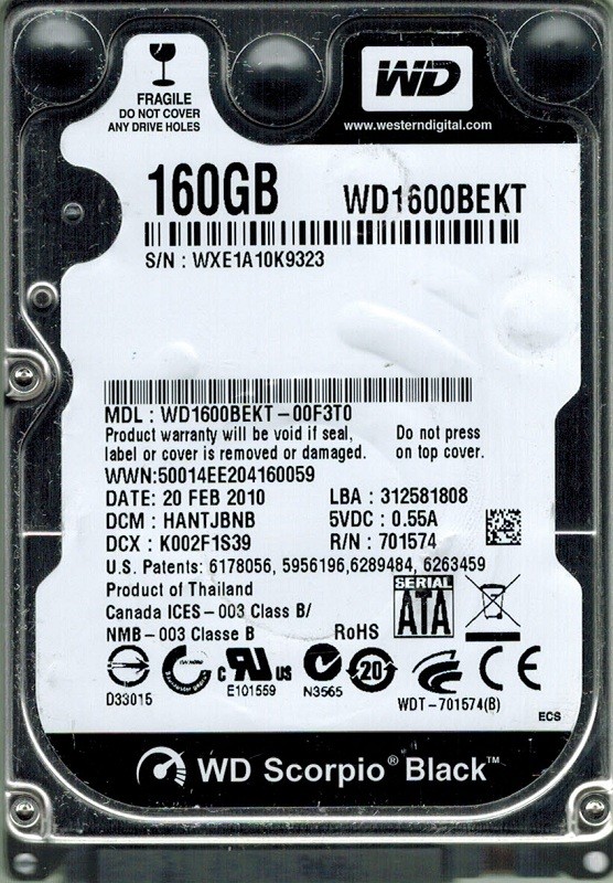 Western Digital WD1600BEKT-00F3T0 160GB DCM: HANTJBNB