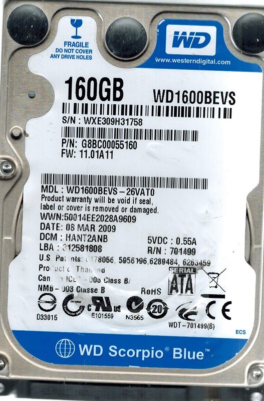 Western Digital WD1600BEVS-26VAT0 160GB DCM: HANT2ANB