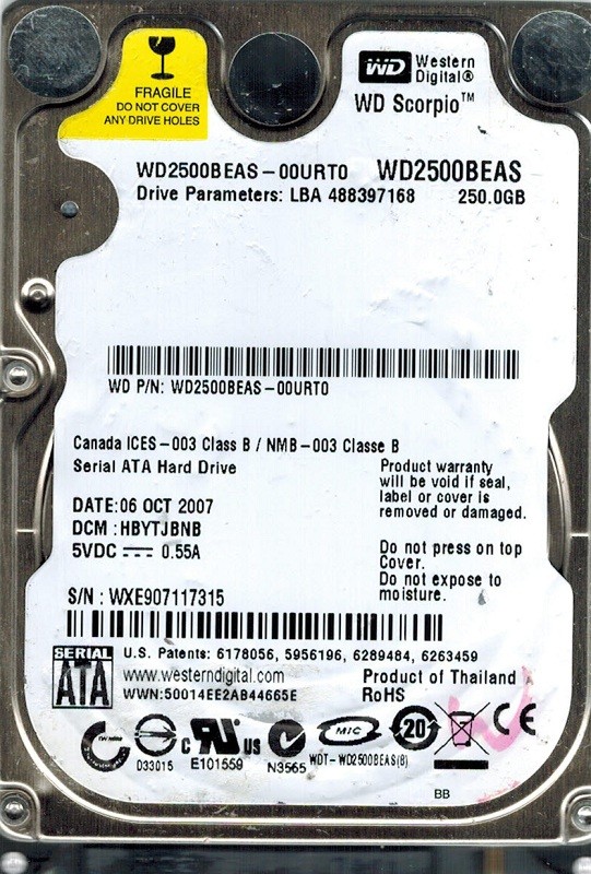 Western Digital WD2500BEAS-00URT0 250GB DCM: HBYTJBNB