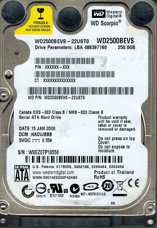 Western Digital WD2500BEVS-22UST0 250GB DCM: HACVJBBB
