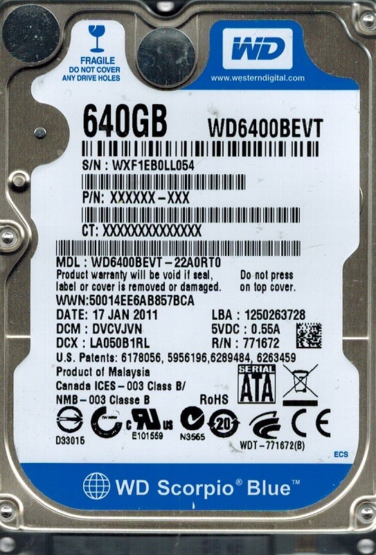 Western Digital WD6400BEVT-22A0RT0 640GB DCM: DVCVJVN