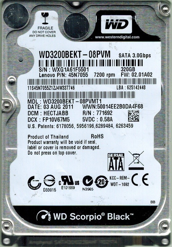 Western Digital WD3200BEKT-08PVMT1 320GB DCM: HECTJABB