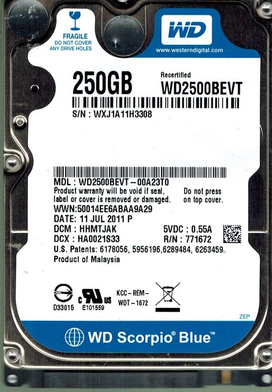 Western Digital WD2500BEVT-00A23T0 250GB DCM: HHMTJAK
