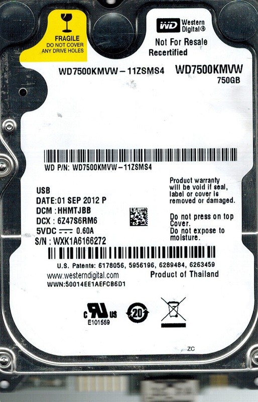 Western Digital WD7500KMVW-11ZSMS4 USB 3.0 750GB DCM: HHMTJBB