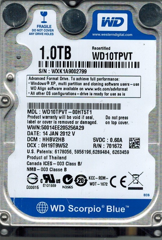 Western Digital WD10TPVT-00HT5T1 1TB DCM: HHBV2HB