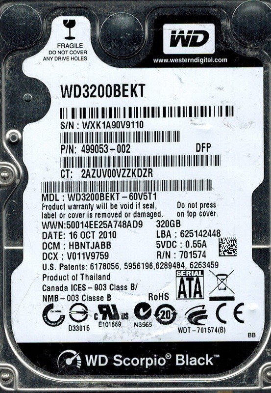 Western Digital WD3200BEKT-60V5T1 320GB DCM: HBNTJABB