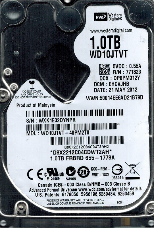 Western Digital WD10JTVT-40PM2T0 1TB DCM: EHCVJHB