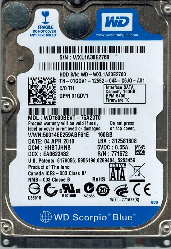 Western Digital WD1600BEVT-75A23T0 160GB DCM: HHBTJHNB