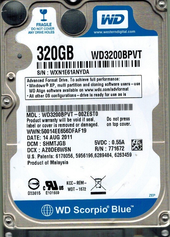 Western Digital WD3200BPVT-00ZEST0 320GB DCM: SHMTJGB