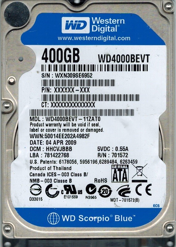 Western Digital WD4000BEVT-11ZAT0 400GB DCM: HHCVJBBB