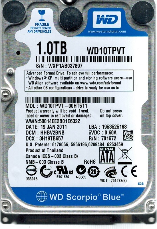 Western Digital WD10TPVT-00HT5T1 1TB DCM: HHBV2BNB