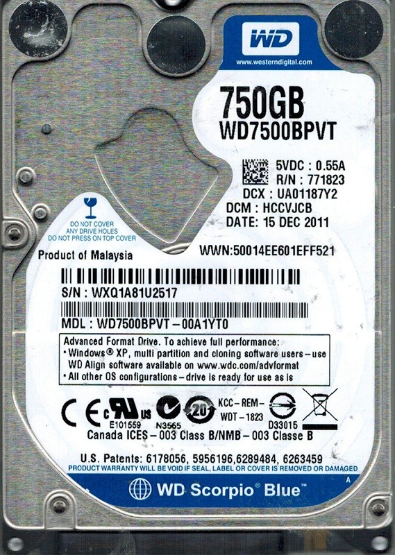 Western Digital WD7500BPVT-00A1YT0 750GB DCM: HCCVJCB