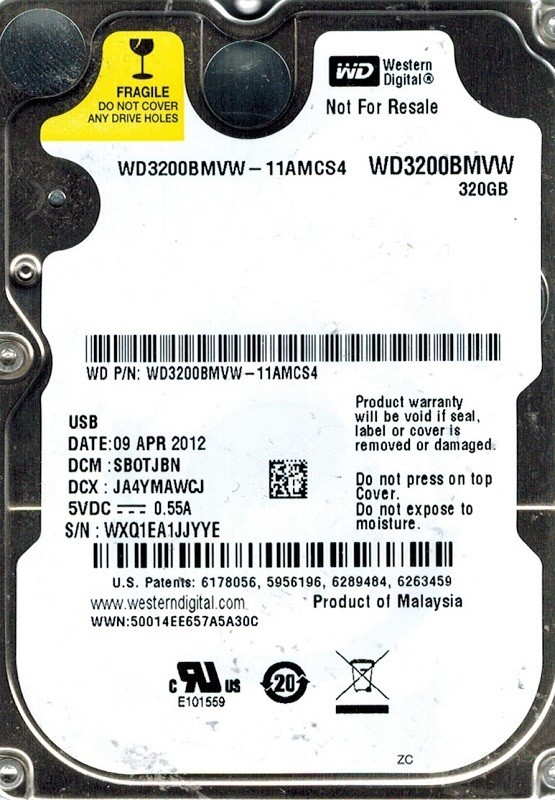 Western Digital WD3200BMVW-11AMCS4 USB 3.0 320GB DCM: SB0TJBN