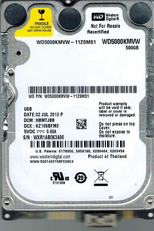 Western Digital WD5000KMVW-11ZSMS1 USB 3.0 500GB DCM: HBMTJBB