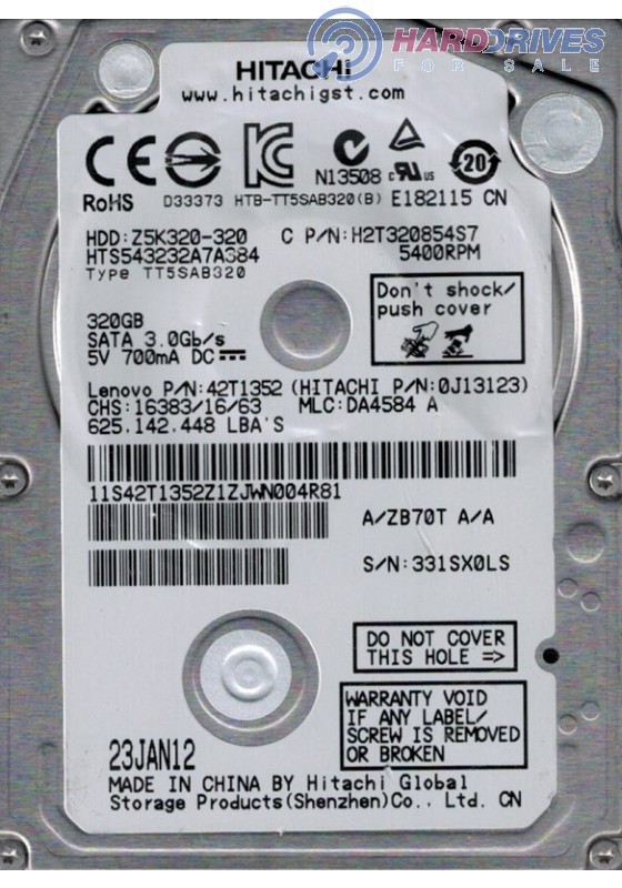 Hitachi HTS543232A7A384 P/N: 0J13123 MLC: DA4584 320GB