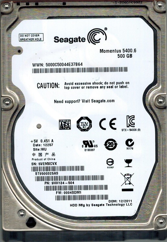 Seagate ST9500325AS P/N: 9HH134-504 F/W: 0004SDM1 500GB WU