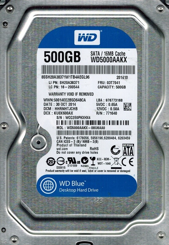 Western Digital WD5000AAKX-08U6AA0 DCM: HHRNHTJCHB 500GB
