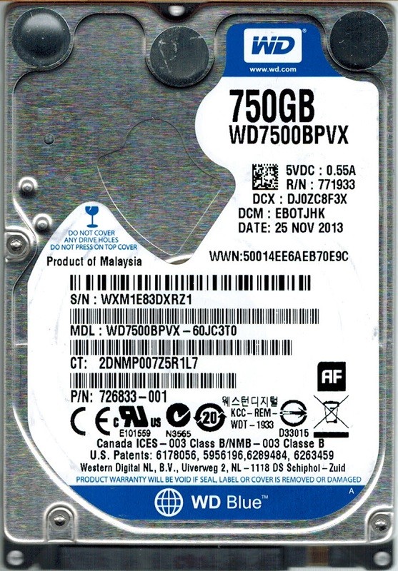 Western Digital WD7500BPVX-60JC3T0 750GB DCM: EBOTJHK