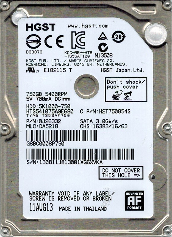 Hitachi HTS541075A9E680 P/N: 0J26332 MLC: DA5218 750GB