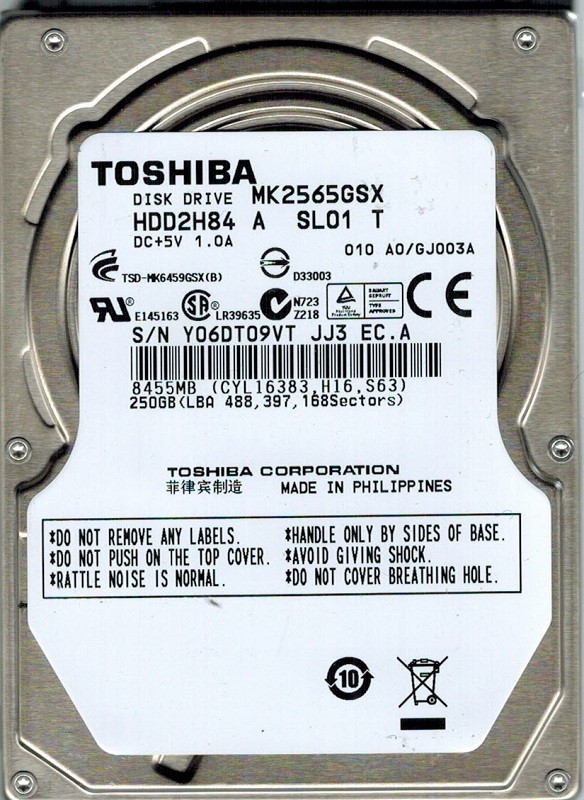 Toshiba MK2565GSX 250GB HDD2H84 A SL01 T