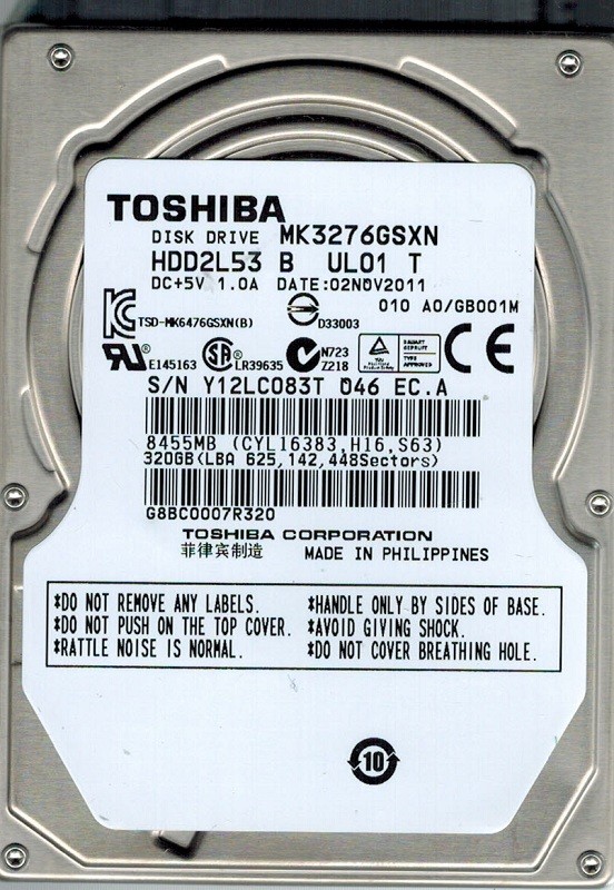Toshiba MK3276GSXN 320GB HDD2L53 B UL01 T PHILIPPINES