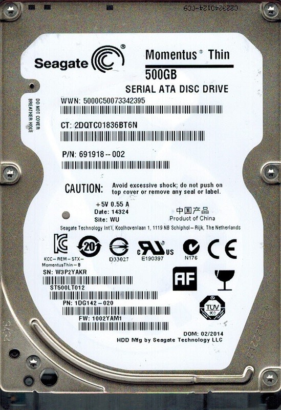 Seagate ST500LT012 P/N: 1DG142-020 F/W: 1002YAM1 WU 500GB