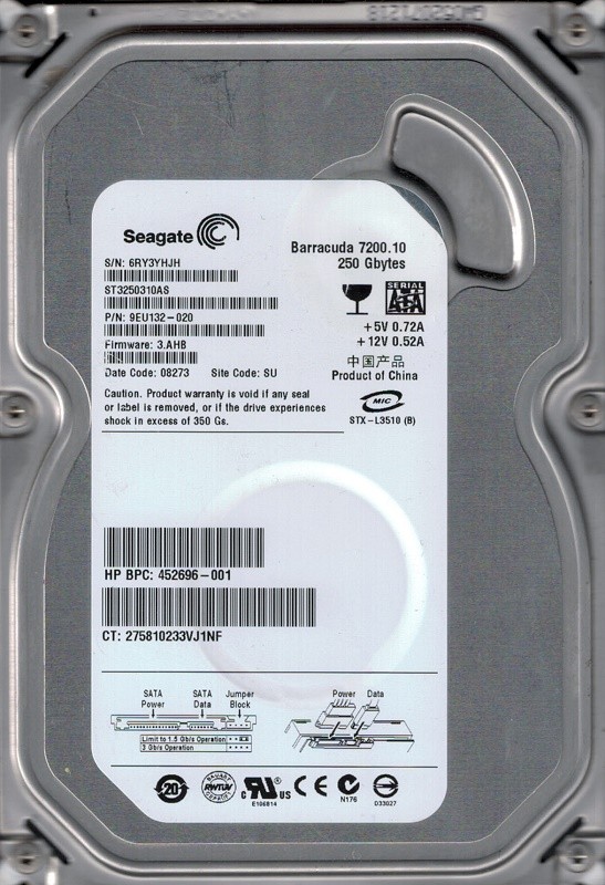 Seagate ST3250310AS P/N: 9EU132-020 F/W: 3.AHB 250GB SU