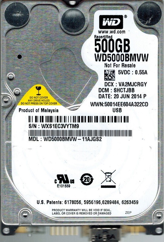 Western Digital WD5000BMVW-11AJGS2 DCM: SHCTJBB USB 3.0 500GB