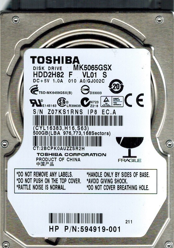 Toshiba MK5065GSX 500GB HDD2H82 F VL01 S A0/GJ002C
