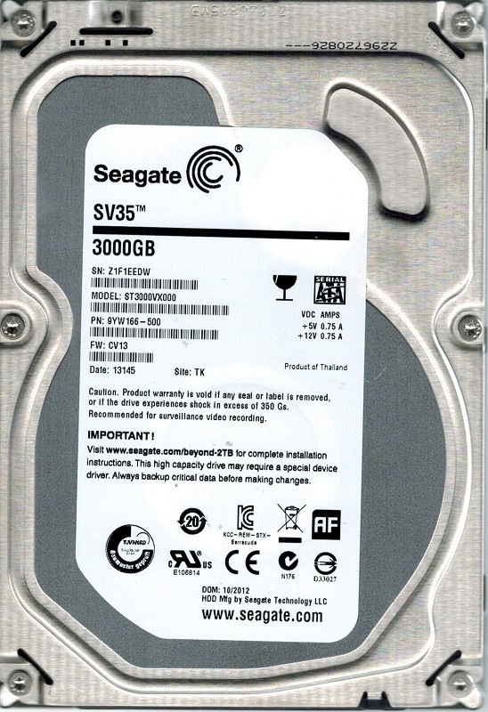 Seagate ST3000VX000 P/N: 9YW166-500 F/W: CV13 3TB TK