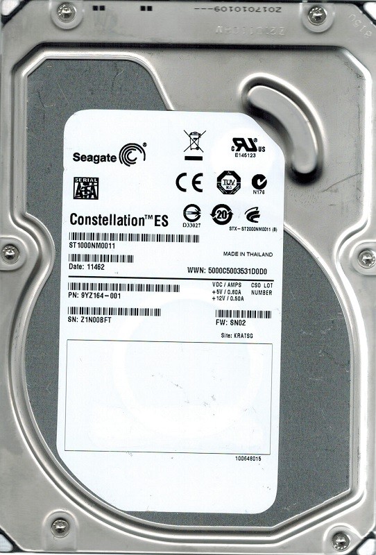 Seagate ST1000NM0011 P/N: PYZ164-001 F/W: SN02 1TB KRATSG