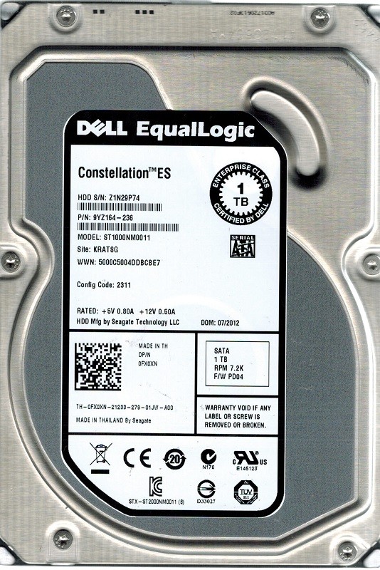Seagate ST1000NM0011 P/N: 9YZ164-236 F/W: PD04 1TB KRATSG