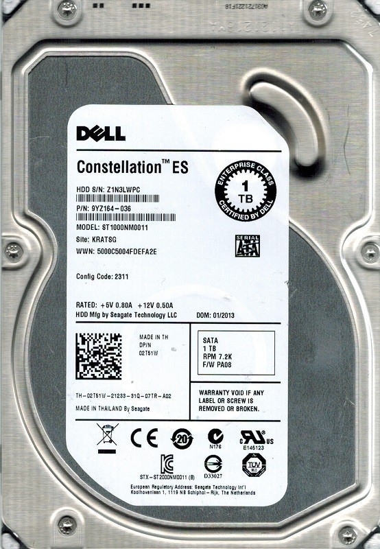 Seagate ST1000NM0011 P/N: PYZ164-036 F/W: PA08 1TB KRATSG DELL