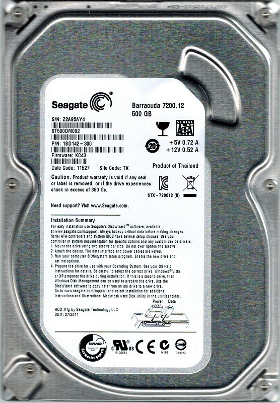 Seagate ST500DM002 P/N: 1BD142-300 500GB F/W: KC43 TK