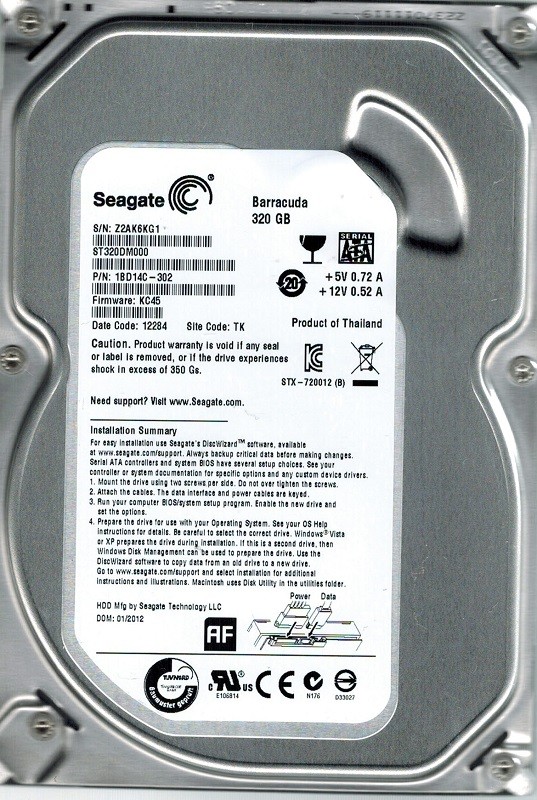 Seagate ST320DM000 P/N: 1BD14C-302 F/W: KC45 320GB TK