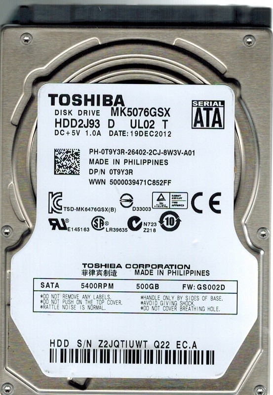Toshiba MK5076GSX HDD2J93 D UL02 T 500GB PHILIPPINES
