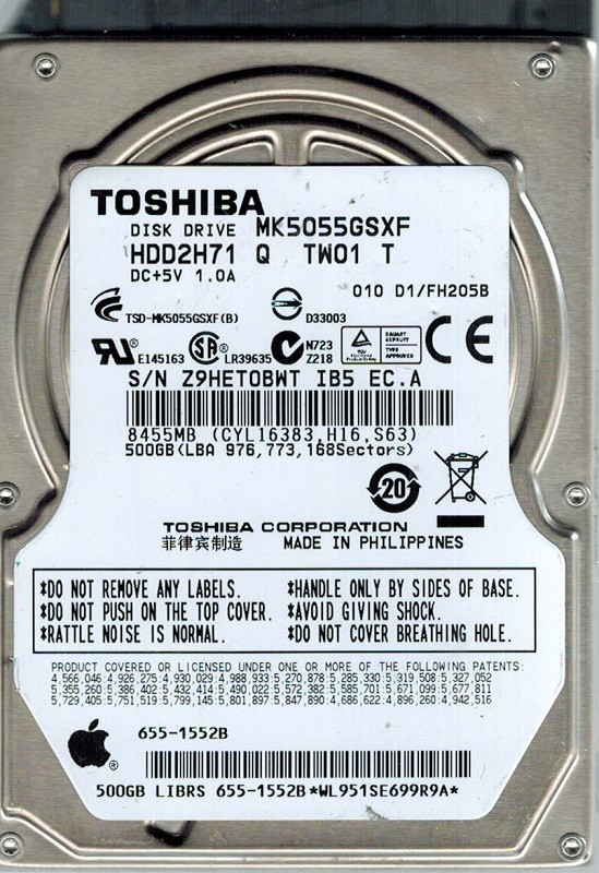 Toshiba MK5055GSXF 500GB MAC HDD2H71 Q TW01 T APPLE PHILIPPINES