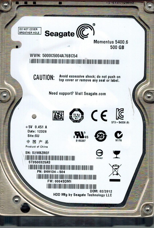Seagate ST9500325AS P/N: 9HH134-504 F/W: 0004SDM1 500GB SU