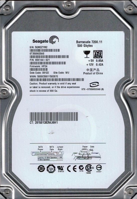 Seagate ST3500620AS P/N: 9BX144-621 F/W: HP24 WU 500GB