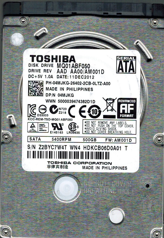 有关以下物品的详细资料: toshiba mq01abf050 500gb aad aa00/am001d